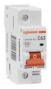 Фотография товара 'Texenergo Автоматический выключатель ВА47-100 1п 63А 10кА Texenergo хар-ка С TAM110C063-1'