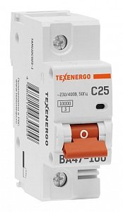 Фотография товара 'Texenergo Автоматический выключатель ВА47-100 1п 25А 10кА Texenergo хар-ка С TAM110C025-1'