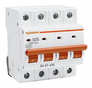 Фотография товара 'Texenergo Автоматический выключатель ВА67-100 4п 25А 10кА хар-ка D TAM410D025'
