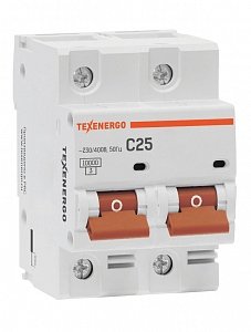 Фотография товара 'Texenergo Автоматический выключатель ВА 47100 2п 25А 10кА Texenergo хар-ка С TAM210C025-1'