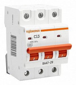 Фотография товара 'Texenergo Автоматический выключатель ВА 4729 3п 13А 6кА Texenergo хар-ка С TAM34C13-1'