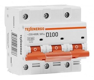 Фотография товара 'Texenergo Автоматический выключатель ВА47-100 3п 100А 10кА Texenergo хар-ка D TAM310D0100-1'