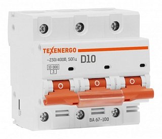 Фотография товара 'Texenergo Автоматический выключатель ВА67-100 3п 10А 10кА Texenergo хар-ка D TAM310D010'