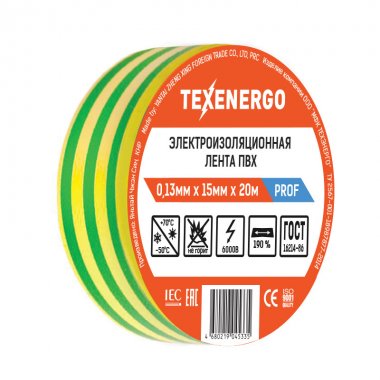 Фотография товара 'Texenergo PVC13-20-K56 Изолента ПВХ желто-зелёная'