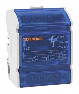 Фотография товара 'Texenergo Шина нулевая "N"на DIN-рейку в корпусе 4х 7 групп ND4-07'