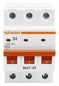 Фотография товара 'Texenergo Автоматический выключатель ВА47-29 3п 4А 6кА Texenergo хар-ка D TAM34D04-1'