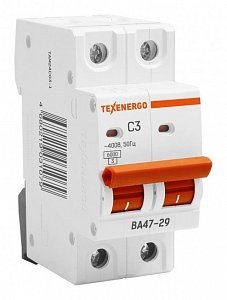 Фотография товара 'Texenergo Автоматический выключатель ВА47-29 2п 3А 6кА Texenergo хар-ка С TAM24C03-1'