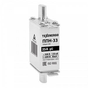 Фотография товара 'Texenergo Плавкая вставка ППН 33 25А габарит 00С PP10-025С'