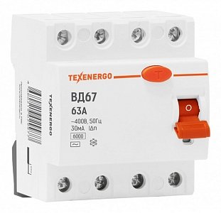 Фотография товара 'Texenergo УЗО ВД67 4Р 63А/30мА TVD4-063S'