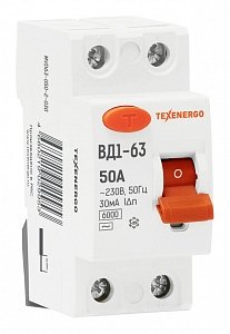 Фотография товара 'Texenergo Устройство защитного отключения УЗО ВД1-63 2р 50А/ 30мА MVD63-050-2-030'