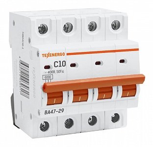 Фотография товара 'Texenergo Автоматический выключатель ВА47-29 4п 10А 6кА Texenergo хар-ка С TAM44C10-1'