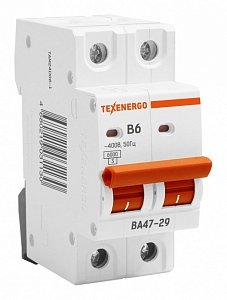 Фотография товара 'Texenergo Автоматический выключатель ВА 4729 2п 6А 6кА Texenergo хар-ка B TAM24B06-1'