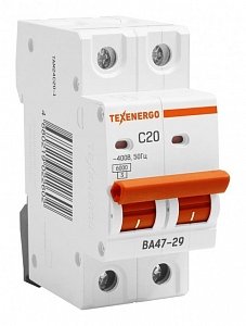 Фотография товара 'Texenergo Автоматический выключатель ВА47-29 2п 20А 6кА Texenergo хар-ка С TAM24C20-1'