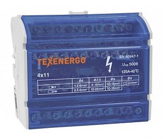 Фотография товара 'Texenergo Шина нулевая "N" на DIN-рейку в корпусе 4х11 групп ND4-11'