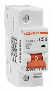 Фотография товара 'Texenergo Автоматический выключатель ВА47-100 1п 50А 10кА Texenergo хар-ка С TAM110C050-1'
