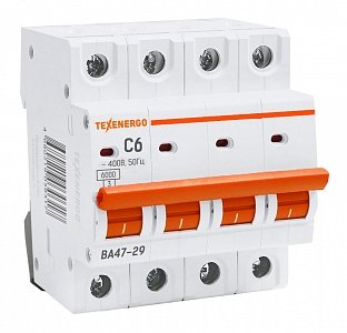 Фотография товара 'Texenergo Автоматический выключатель ВА 4729 4п 6А 6кА Texenergo хар-ка С TAM44C06-1'