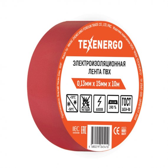 Фотография товара 'Texenergo PVC13-10-K04 Изолента ПВХ красная'